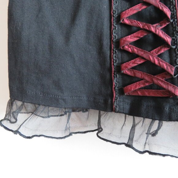 TRIPP NYC Vintage Y2K Steampunk Goth Pirate Lace Corset Top Black Metallic Red - Picture 8 of 16